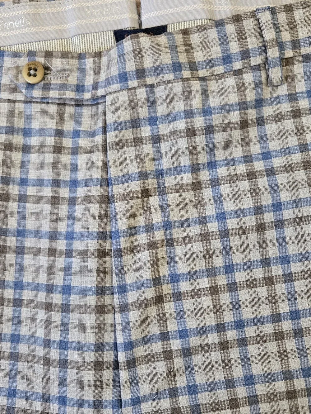 Zanella Platinum Plaid Parker 100% Wool Dress Pants Mens Size 38 Made‎ in Italy
